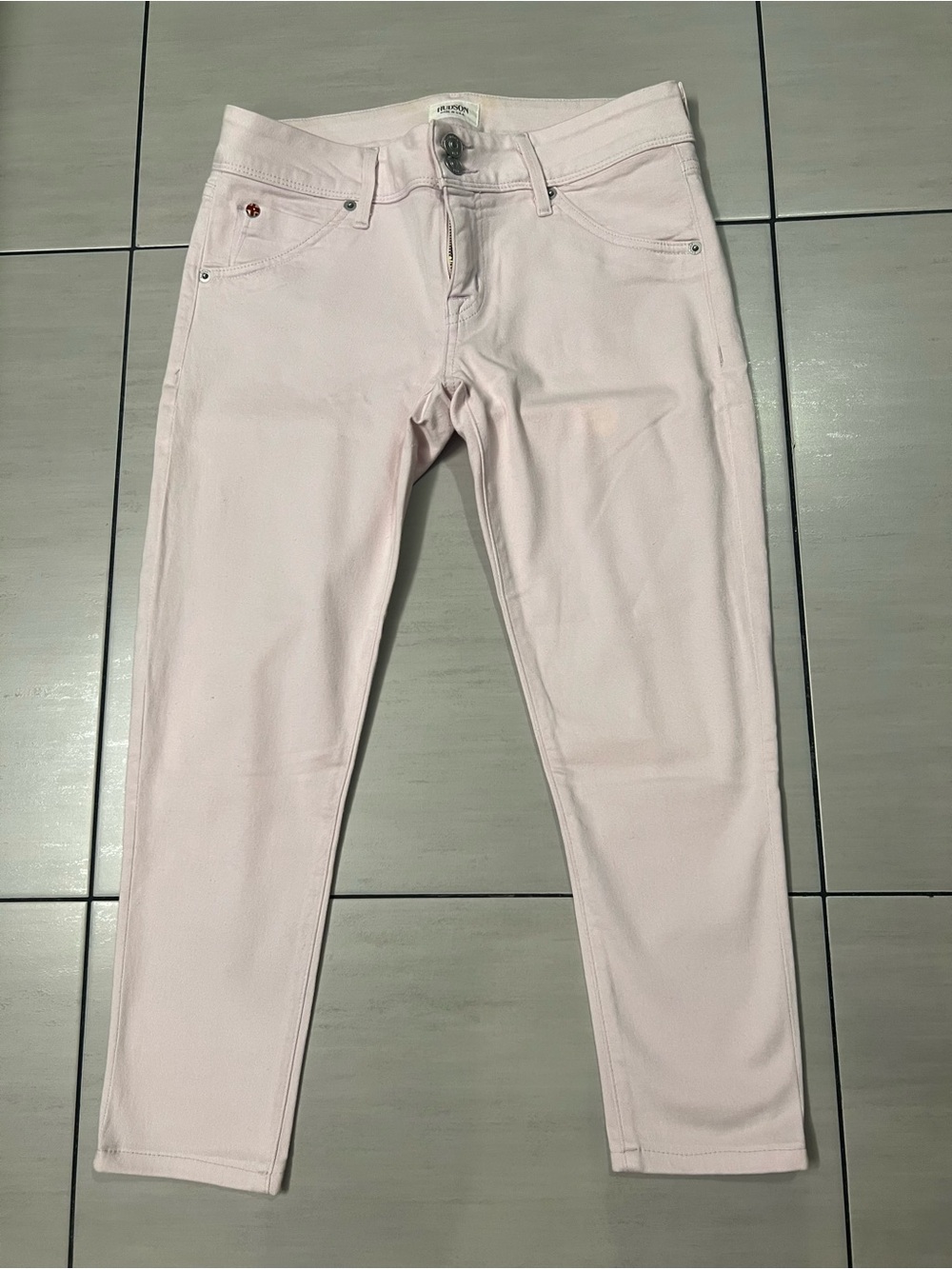 Hudson Jeans Mid-Rise Skinny Cropped Pastel pink / Blush Jeans in Size 28